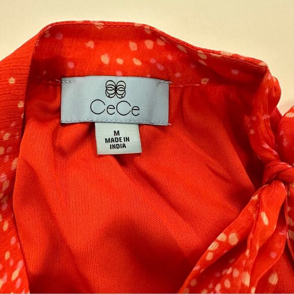 CeCe Women’s Medium Orange Polka Dot Ruffle Hem Halter Top with Bow Detail - Picture 8 of 9